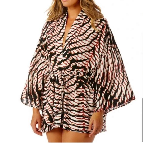 Radio Fiji Chita Kimono Belted Wrap Swim Cover Up Animal Print Brown Large NWT - Picture 2 of 15